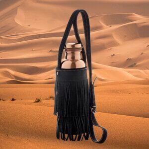 Tamra Black Boho Fringe Black Water or Wine Bottle Cartier Holder